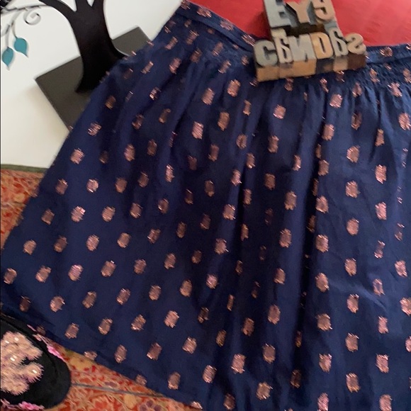 🆕J. CREW Bronze Metallic Dot on Navy Cotton Skirt - Picture 2 of 8
